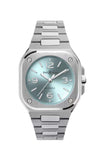 Silver watch with a light blue face on a white background

Bell & Ross BR-05 36mm Ice Blue Steel BR05A-S-BU-ST/SST Bandiera Jewellers