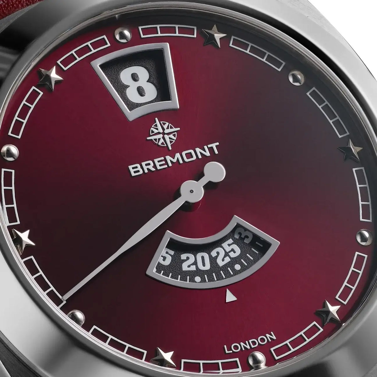 Bremont Terra Nova 35mm Jumping Hour Burgundy Leather Strap TN35-JH-SS-BG-L-S Bandiera Jewellers