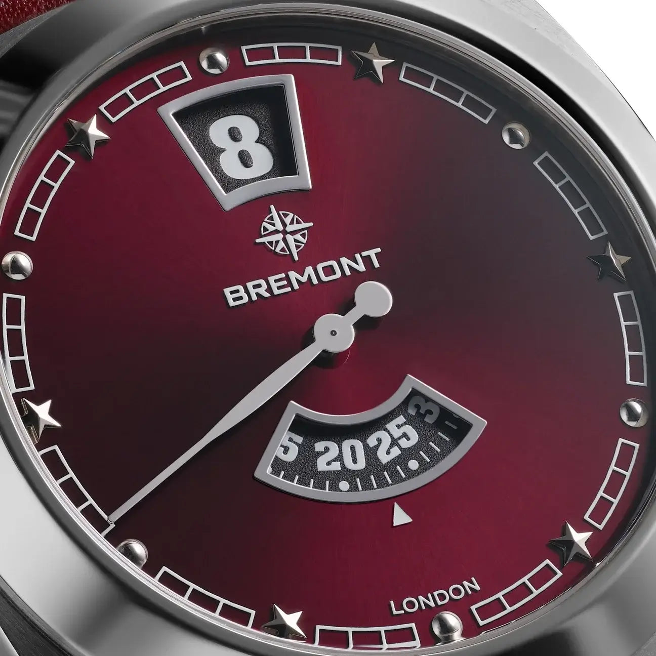 Bremont Terra Nova 35mm Jumping Hour Burgundy Leather Strap TN35-JH-SS-BG-L-S Bandiera Jewellers