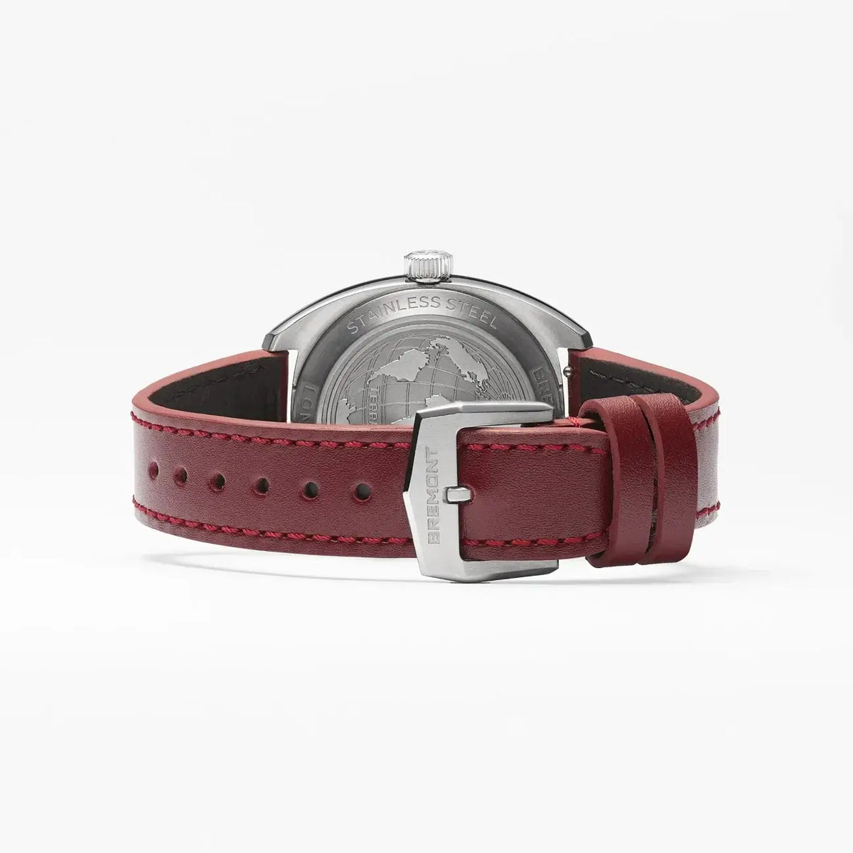 Bremont Terra Nova 35mm Jumping Hour Burgundy Leather Strap TN35-JH-SS-BG-L-S Bandiera Jewellers