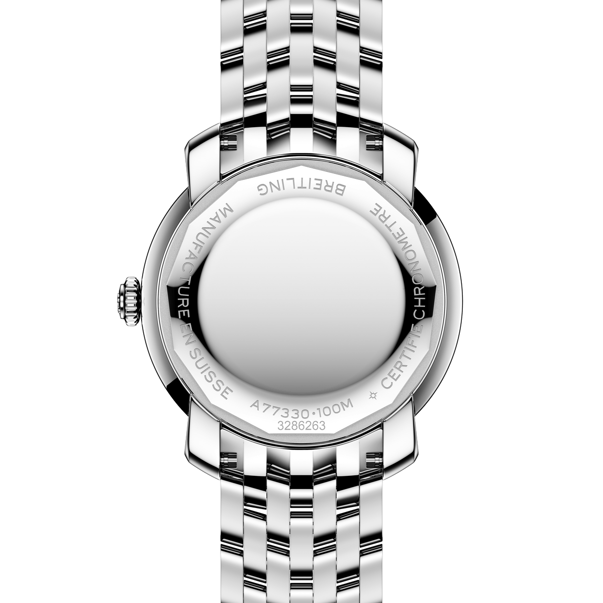 Silver watch with brand name on a white background

Breitling Lady Premier 32 A77330121A2 Bandiera Jewellers