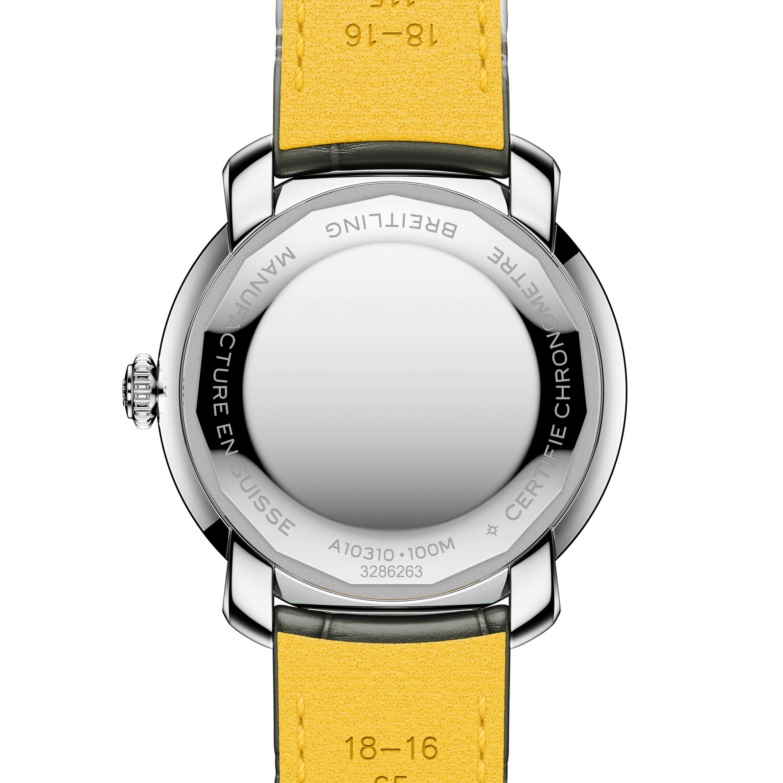 Silver Breitling watch with a gray strap on a white background

Breitling Lady Premier 36 A10310671M1P1 Bandiera Jewellers