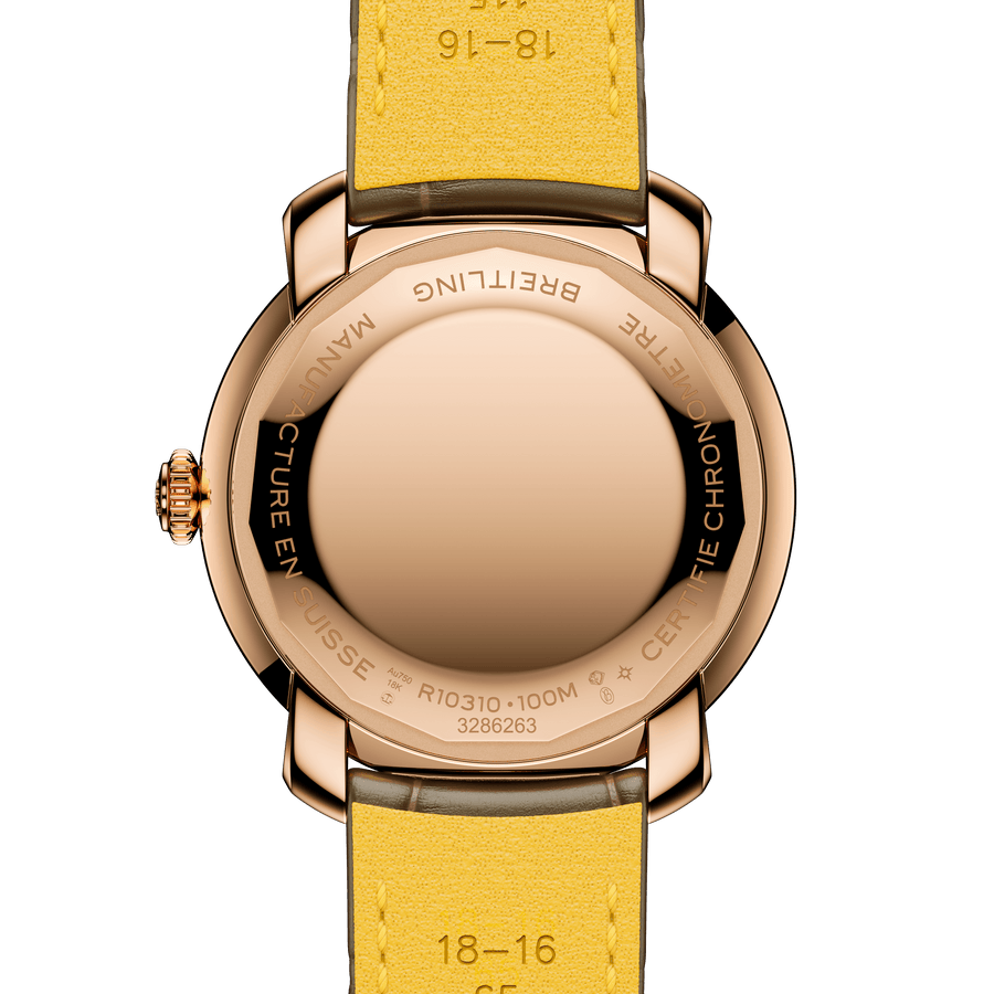Brown Breitling watch with brown strap on white background

Breitling Lady Premier 36 R1031012101P1 Bandiera Jewellers