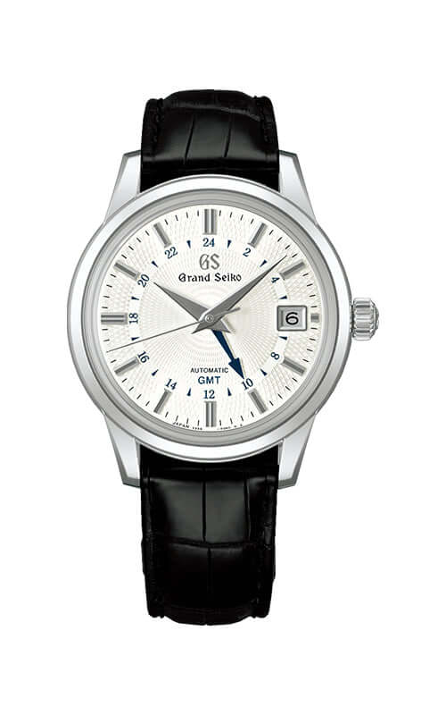 Grand Seiko watch with black leather strap on a white background

Grand Seiko Elegance Mechanical GMT SBGM255G | Bandiera Jewellers