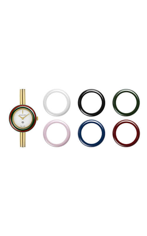 Watch with colorful bands on a white background

Gucci Play Watch YA151542 Bandiera Jewellers