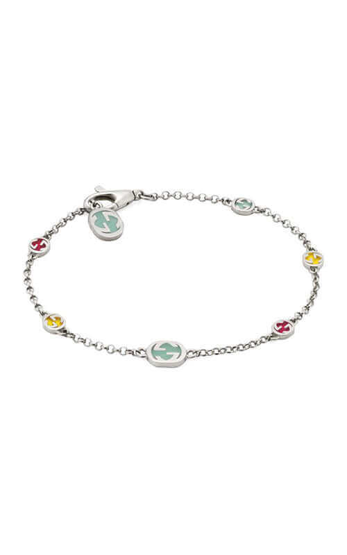 GUCCI Interlocking G Silver Bracelet with Coloured Enamel YBA728951001 Bandiera Jewellers