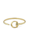 Gold bracelet with a unique design on a white background

GUCCI Horsebit Cuff Bracelet in 18kt Gold YBA837792001 Bandiera Jewellers