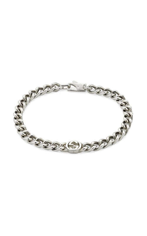 Silver chain bracelet on a white background

Gucci Interlocking Silver Bracelet YBA843736001 Bandiera Jewellers