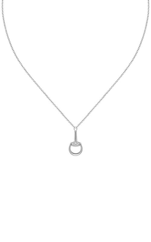 Silver necklace with a small round pendant on a white background

Gucci Horsebit 18K Diamond Necklace YBB83232100100U Bandiera Jewellers