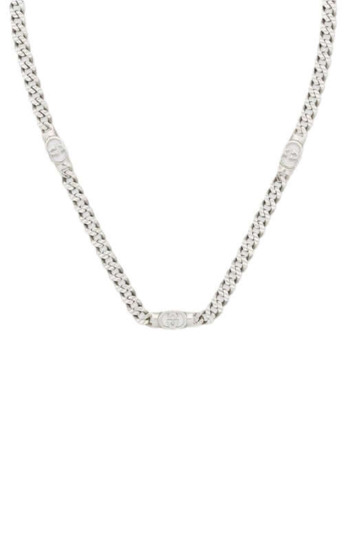 Silver chain necklace on a white background

GUCCI Interlocking Necklace YBB85396700100U Bandiera Jewellers