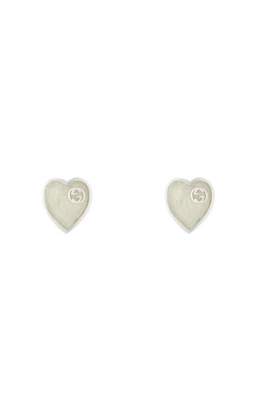 GUCCI Heart Silver &amp; White Enamel Earrings YBD64554700300U Bandiera Jewellers