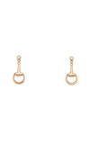 Pair of gold equestrian stirrup earrings on a white background

Gucci Horsebit 18Kt Diamond Earrings YBD83760500100U Bandiera Jewellers