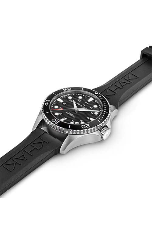Black watch with a detailed face on a white background

Hamilton Khaki Navy Scuba Automatic H82415330 /  Bandiera Jewellers