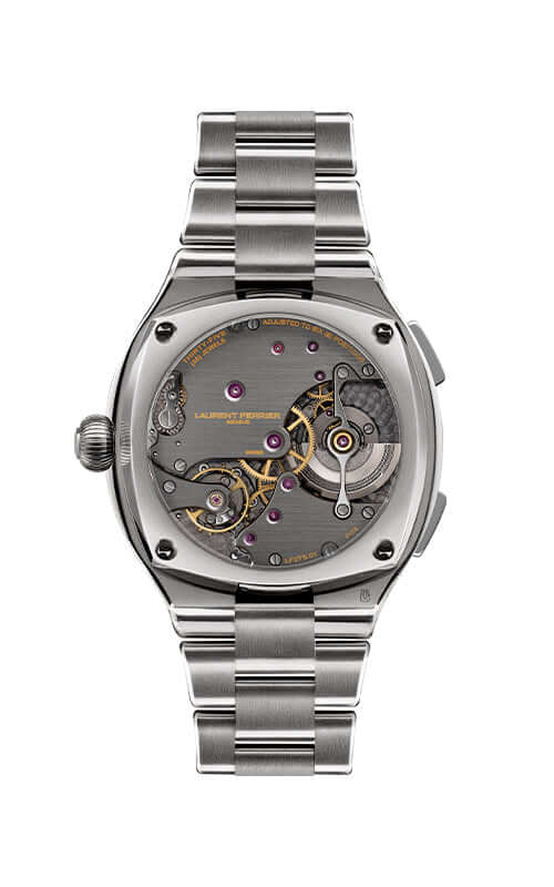 Silver watch with a dark face on a white background

Laurent Ferrier Sport Traveller Slate Grey LCF045.T1.NG1C7 Bandiera Jewellers