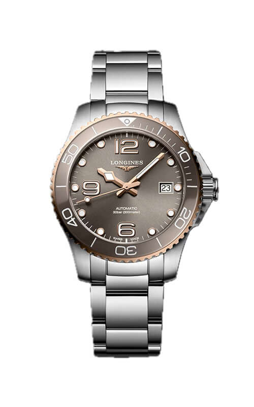 Silver and bronze watch with a detailed face on a white background

Longines HydroConquest L378037866 | Bandiera Jewellers