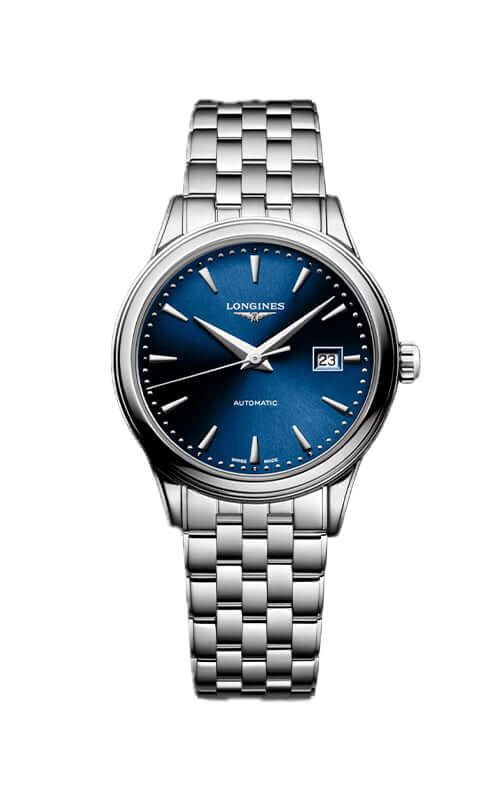 Silver watch with blue dial on a white background

Longines Flagship Classic Collection L43744986 | Bandiera Jewellers