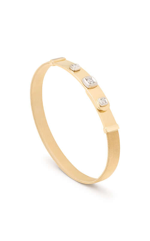 Gold bracelet with embedded diamonds on a white background

Marco Bicego Masai Gold & Diamond Bangle SG44-B-YW Bandiera Jewellers
