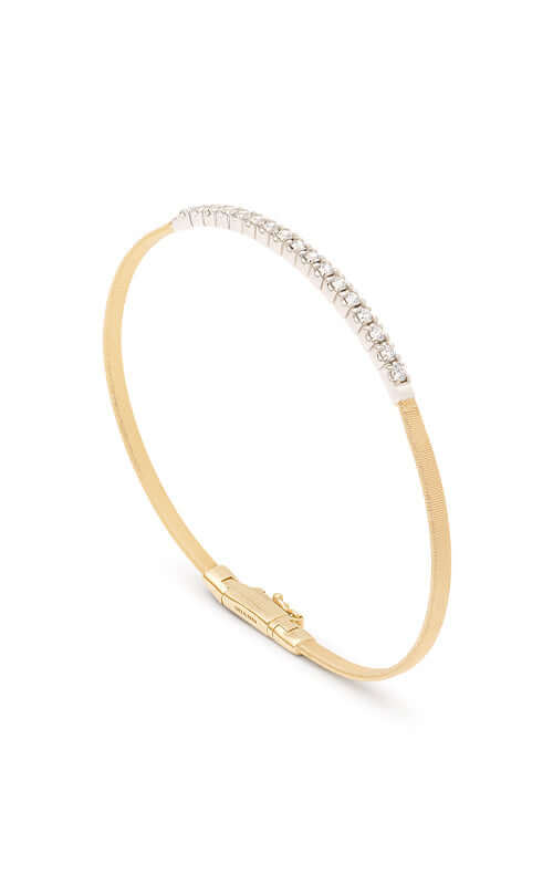 Gold bracelet with small stones on a white background

Marco Bicego Masai Gold & Diamond Bangle SG730-B5-YW Bandiera Jewellers