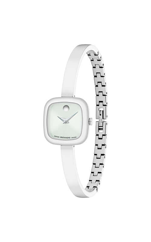 White wristwatch with a clear strap on a white background

Movado Museum Bangle 0608060 Bandiera Jewellers