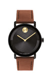 Watch with black face, gold accents, and brown leather strap on a white background

Movado BOLD Evolution 2.0 3601083 Bandiera Jewellers