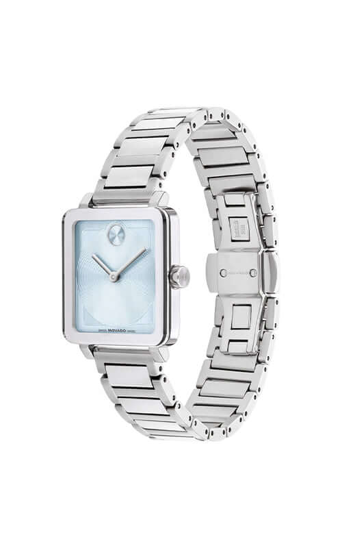 Silver watch with a light blue face on a white background

Movado BOLD Evolution 2.0 3601164 Bandiera Jewellers