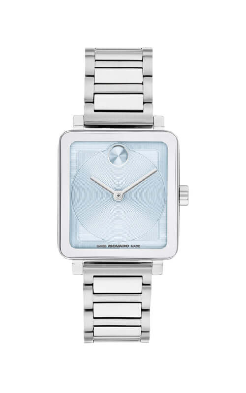Silver watch with a light blue face on a white background

Movado BOLD Evolution 2.0 3601164 Bandiera Jewellers
