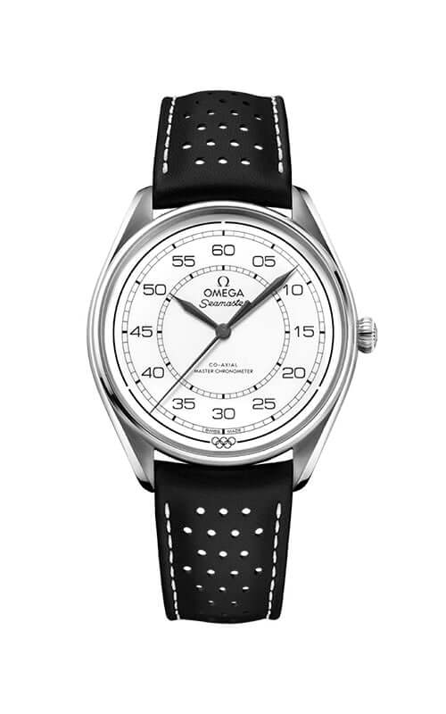 Omega watch with black strap and white face on a white background

Omega Specialties - Olympic Official Timekeeper LTD BOX SET 522.32.40.20.04.003 Bandiera Jewellers