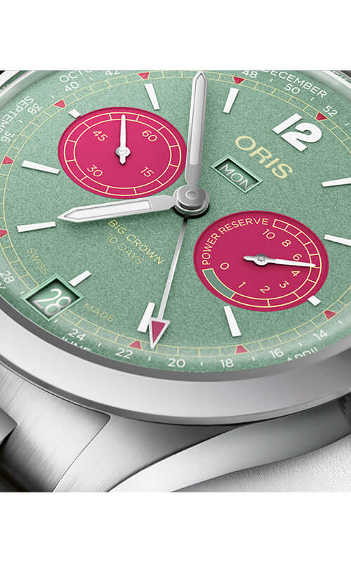 Silver watch with a green face on a white background

Oris Big Crown Calibre 113 01 113 7800 4057-07 8 21 06 Bandiera Jewellers
