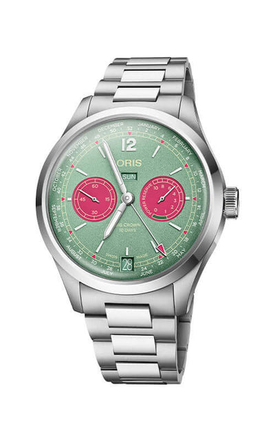 Silver watch with a green face on a white background

Oris Big Crown Calibre 113 01 113 7800 4057-07 8 21 06 Bandiera Jewellers