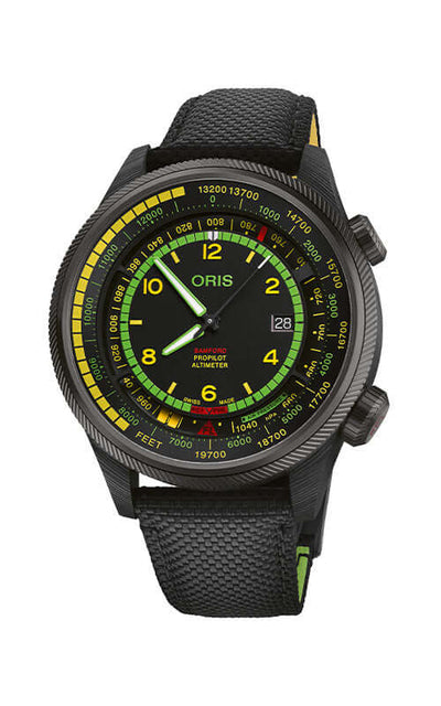 Oris watch with a detailed face on a white background

Oris x Bamford ProPilot Altimeter ‘Mission Control’ 01 793 7775 8724-Set Bandiera Jewellers