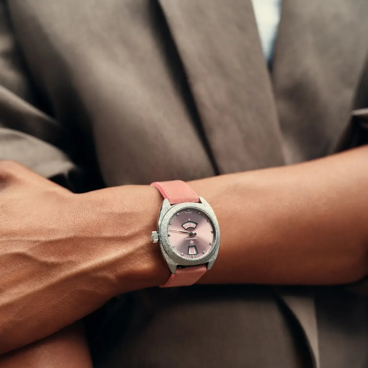 Bremont Terra Nova 35mm Jumping Hour Frosted Pink Leather Strap TN35-JH-FS-PK-L-S Bandiera Jewellers