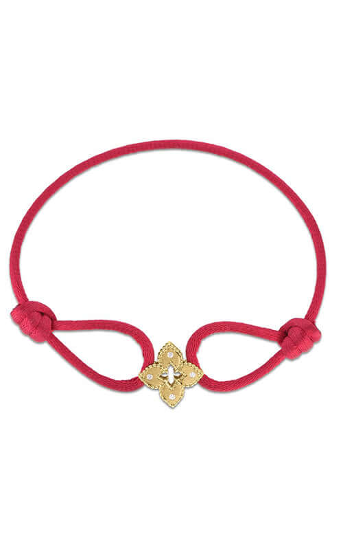 Roberto Coin Venetian Princess Diamond Flower &amp; Red Silk Bracelet 7773707AYLBX Bandiera Jewellers