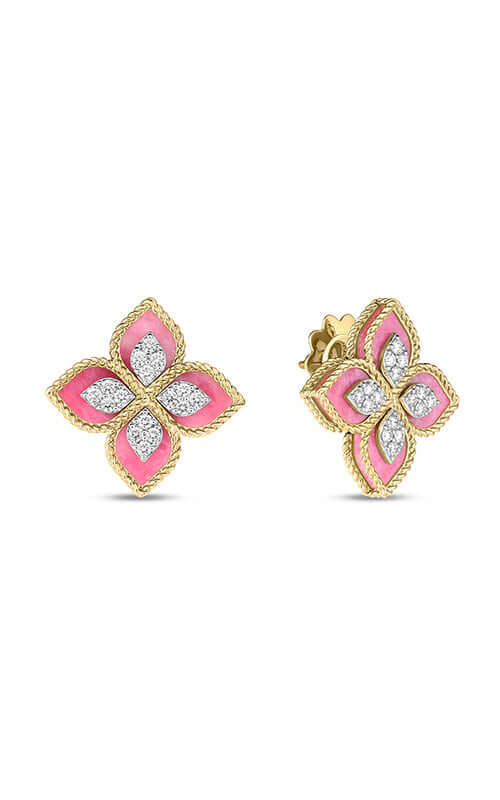 Roberto Coin Venetian Princess Diamond &amp; Rhodonite Earrings 8883500AJERX Bandiera Jewellers