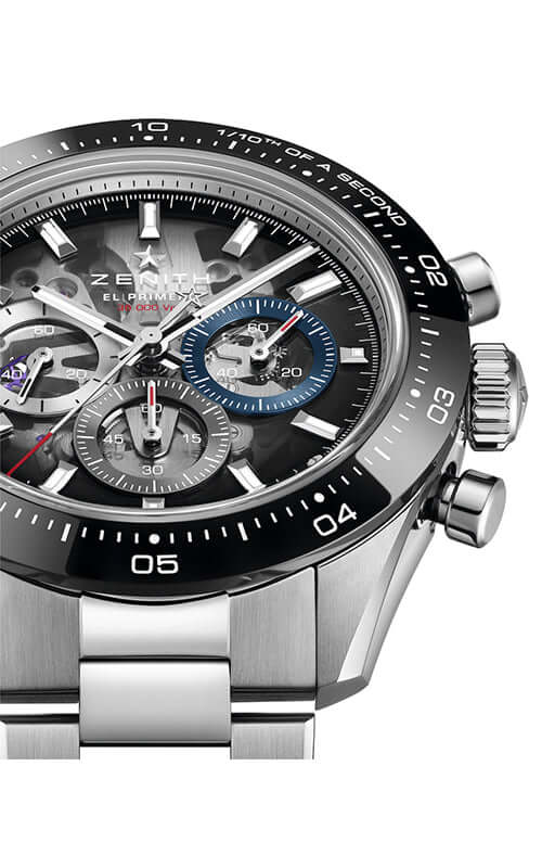 Silver and black watch with detailed face on a white background

Zenith Chronomaster Sport 03.3130.3600/01.M3130 Bandiera Jewellers
