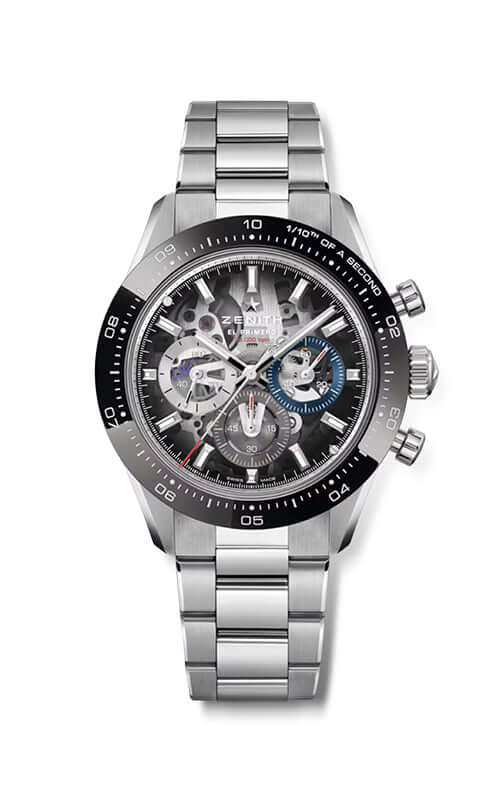 Silver watch with a detailed face on a white background

Zenith Chronomaster Sport 03.3130.3600/01.M3130 Bandiera Jewellers