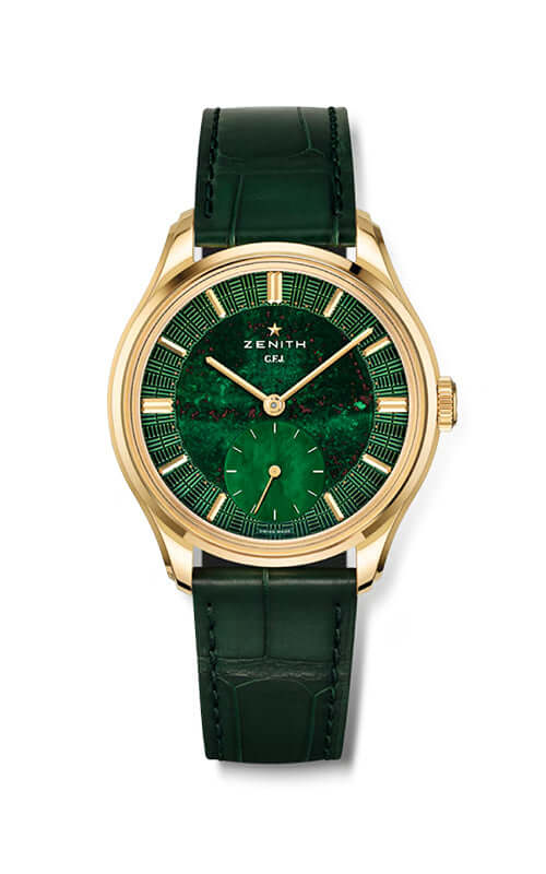 Green watch with gold accents on a white background

Zenith G.F.J. CALIBRE 135 30.1865.0135/56.C216 Bandiera Jewellers