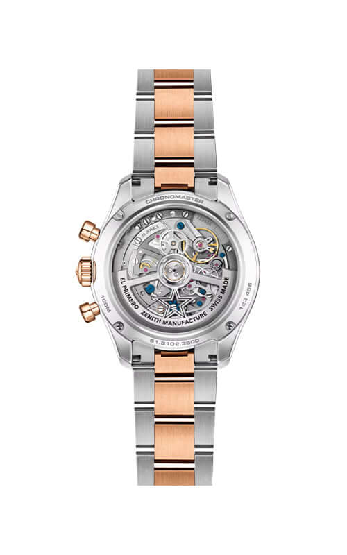 Luxury watch with rose gold and silver design on a white background

Zenith Chronomaster Sport 51.3102.3600/01.M3100 Bandiera Jewellers