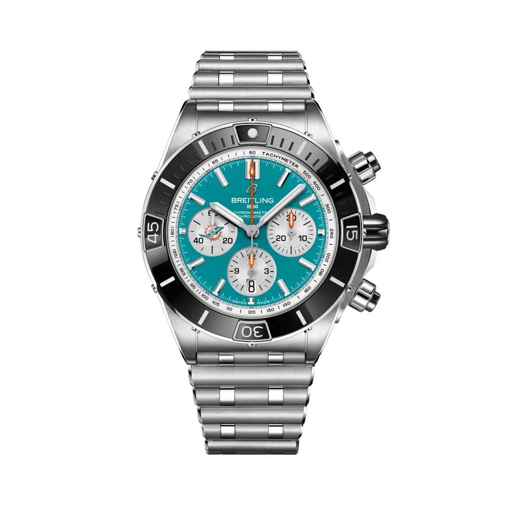 Breitling Super Chronomat B01 Chronograph 44 NFL Miami Dolphins AB01361C1L2A1 Bandiera Jewellers
