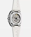 Watch with a white strap and visible mechanical components on a white background

Bell & Ross BR-X5 Iridescent BRX5R-IRS-ST/SRB Bandiera Jewellers