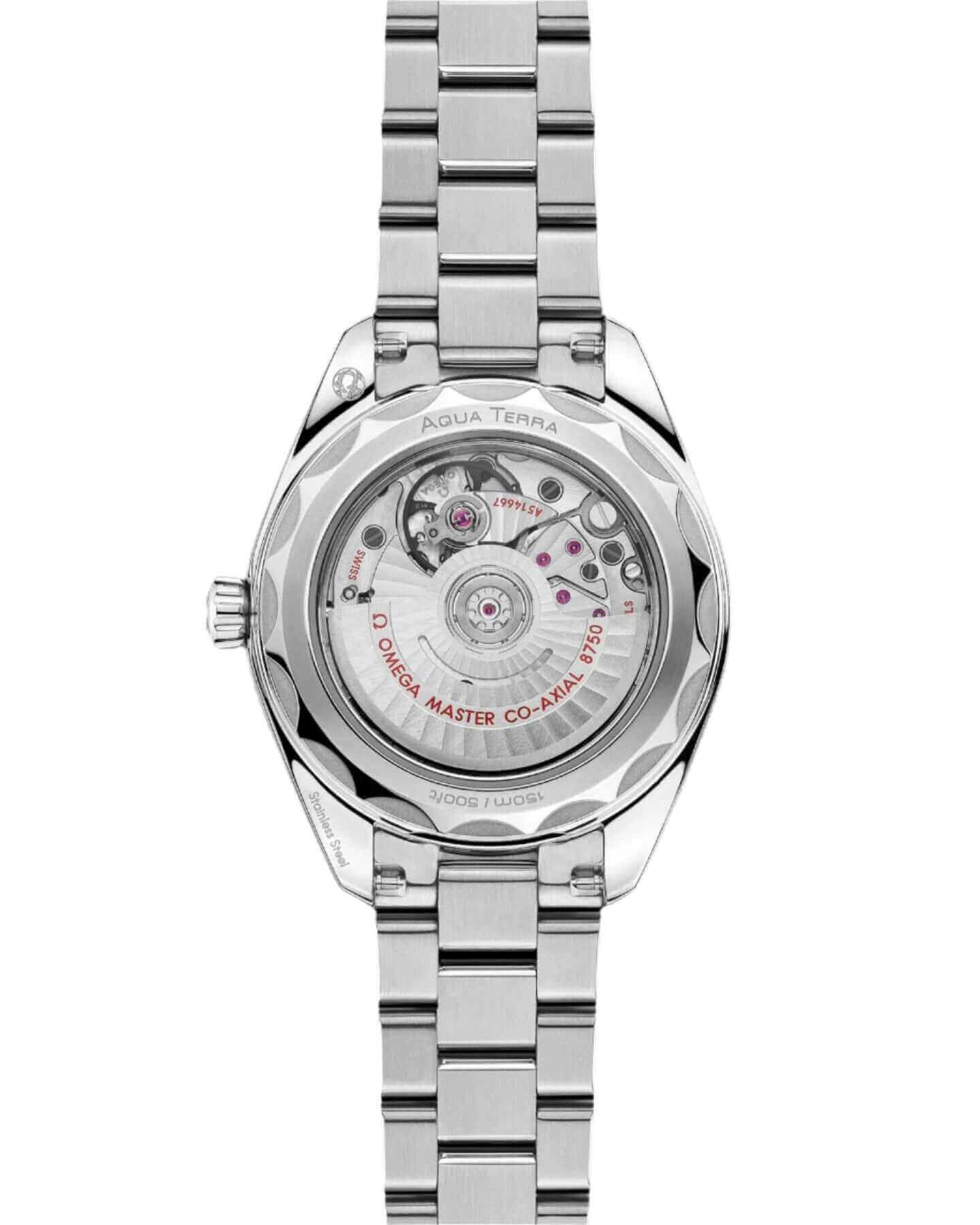 Silver Omega watch with black dial on a white background

Omega Seamaster Aqua Terra 150M 220.10.30.20.01.001 Bandiera Jewellers