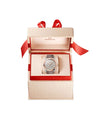 Omega Seamaster Aqua Terra 150M ladies watch decorative box with a red ribbon on a black background