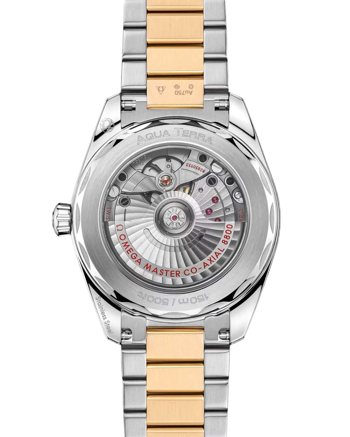 Watch with a gold and silver band on a black background