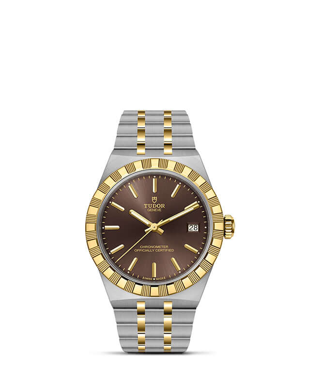 Two-tone watch with brown face and gold accents on a white background

Tudor 36mm Royal M2836C1A3-0001 Bandiera Jewellers