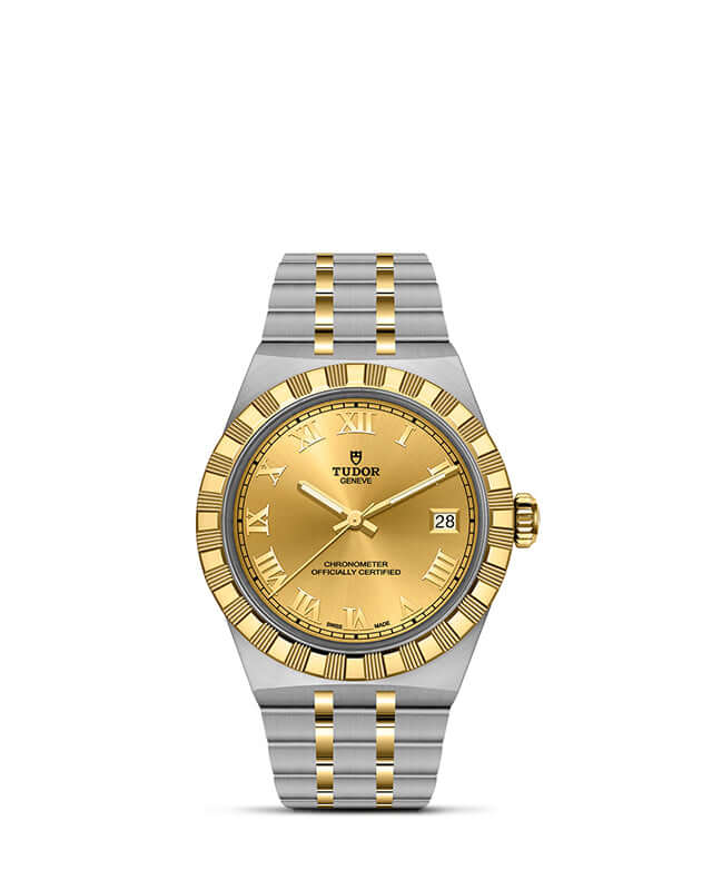 Gold and silver watch with a white background

TUDOR Royal 36mm M2836C1A3-0002 Bandiera Jewellers