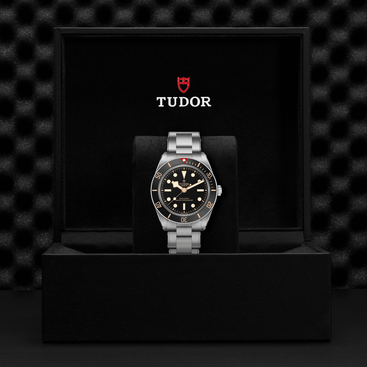 Tudor watch in a black display case with a textured black background

Tudor Black Bay 58 M7939A1A0NU-0002 Bandiera Jewellers