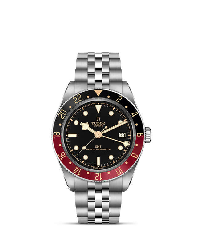 Tudor watch with black face and red bezel on a white background

Tudor Black Bay 58 GMT M7939G1A0NRU-0003 Bandiera Jewellers