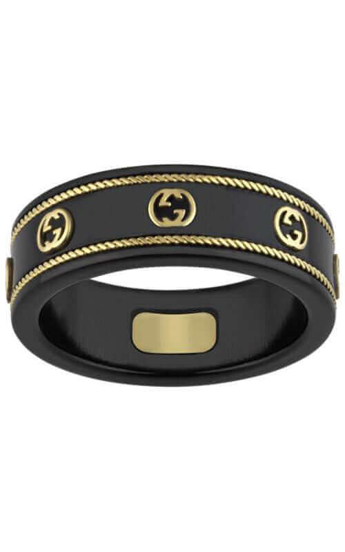 GUCCI 18K Yellow Gold & Black Synthetic Corundum Icon Ring YBC606826001 | Bandiera Jewellers Toronto and Vaughan