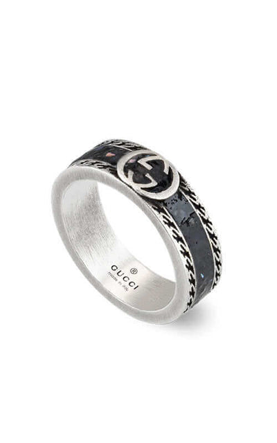 GUCCI Interlocking G Silver & Enamel Ring YBC645573002 Bandiera Jewellers