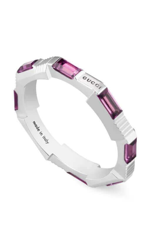 GUCCI Link to Love 18k White Gold &amp; Rubellite Ring YBC6622560010 | Bandiera Jewellers Toronto and Vaughan