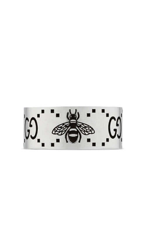 GUCCI Signature Silver Ring with Bee Motif YBC728304001 Bandiera Jewellers